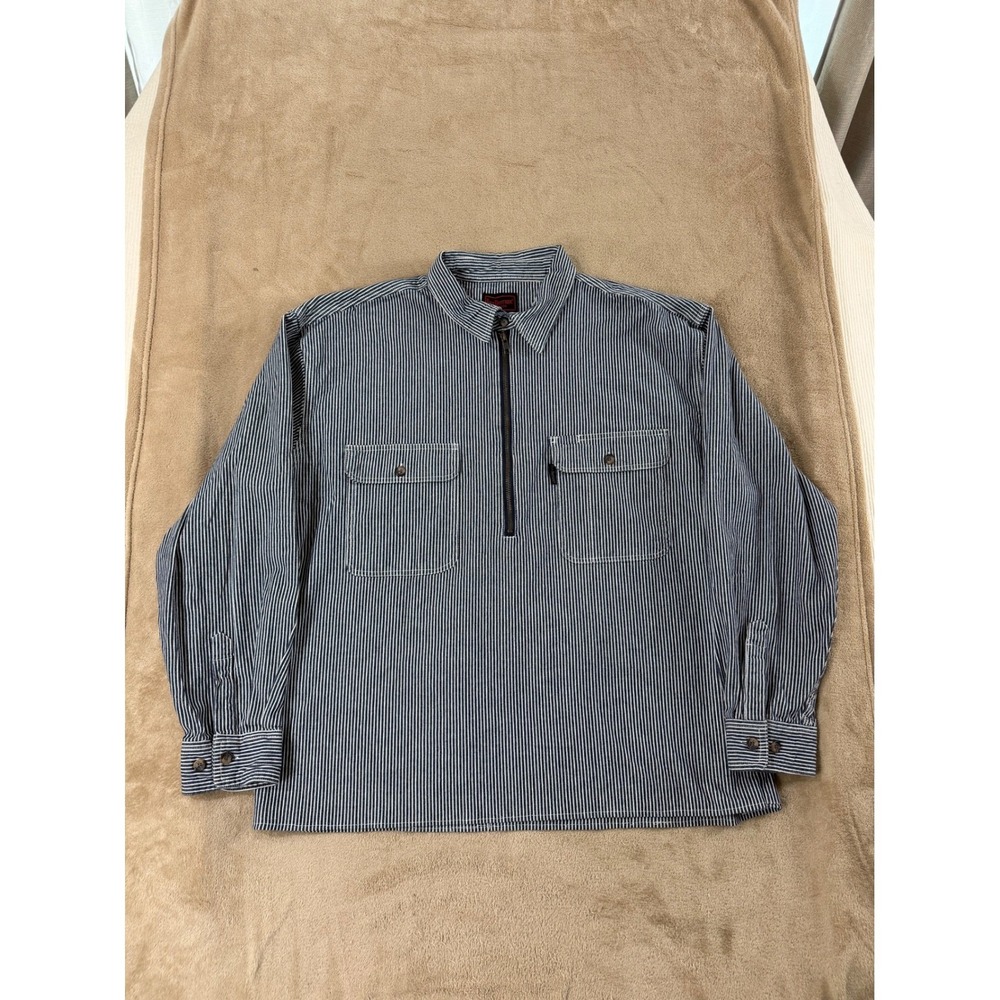 Five Brother Railroad logger shirt‎ Men's 2XL Tall Hickory Stripe 1/2 Zip EUC